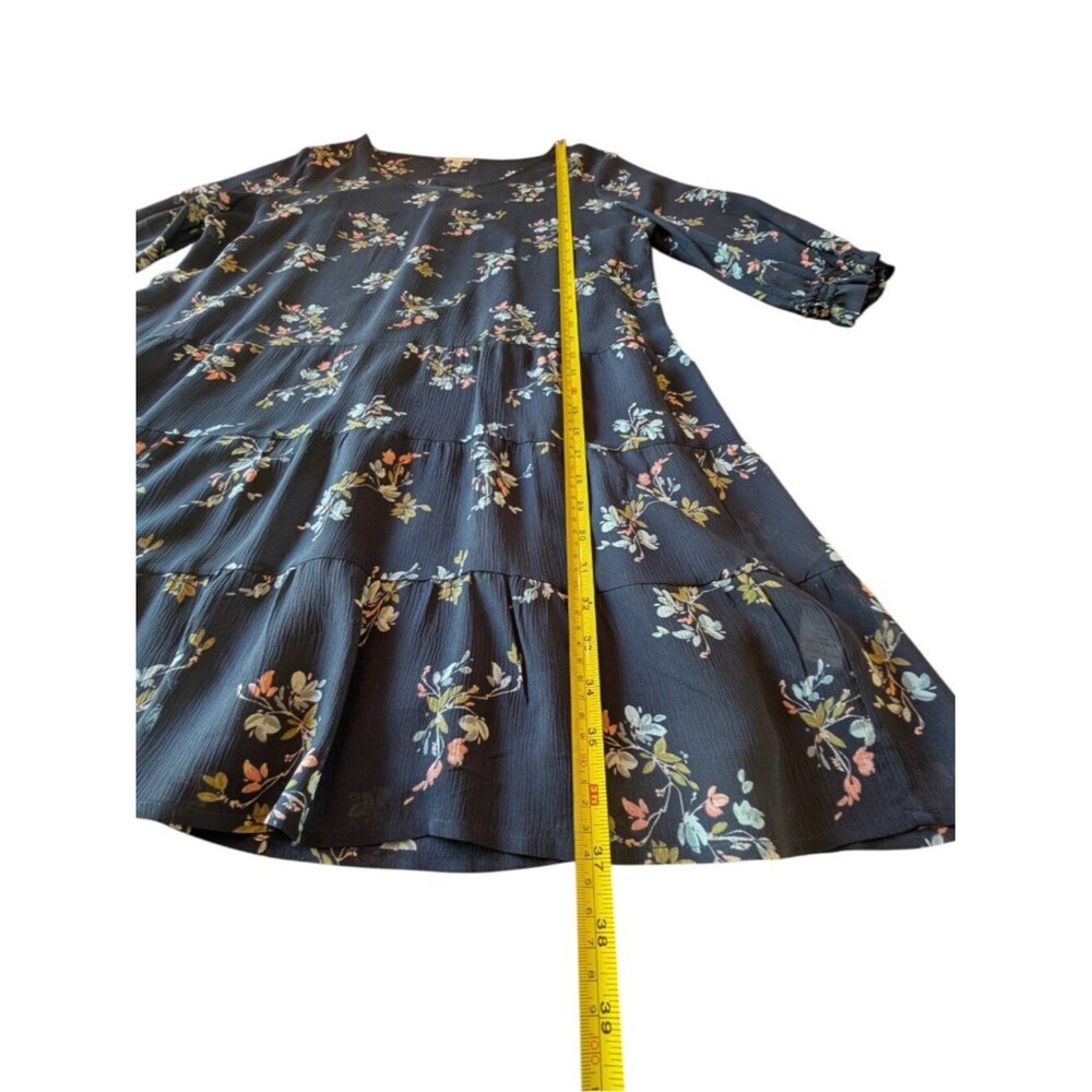 Garnet Hill | Floral Tiered Silk Dress | Size 14 | Navy Blue Multicolor Print - Picture 11 of 11